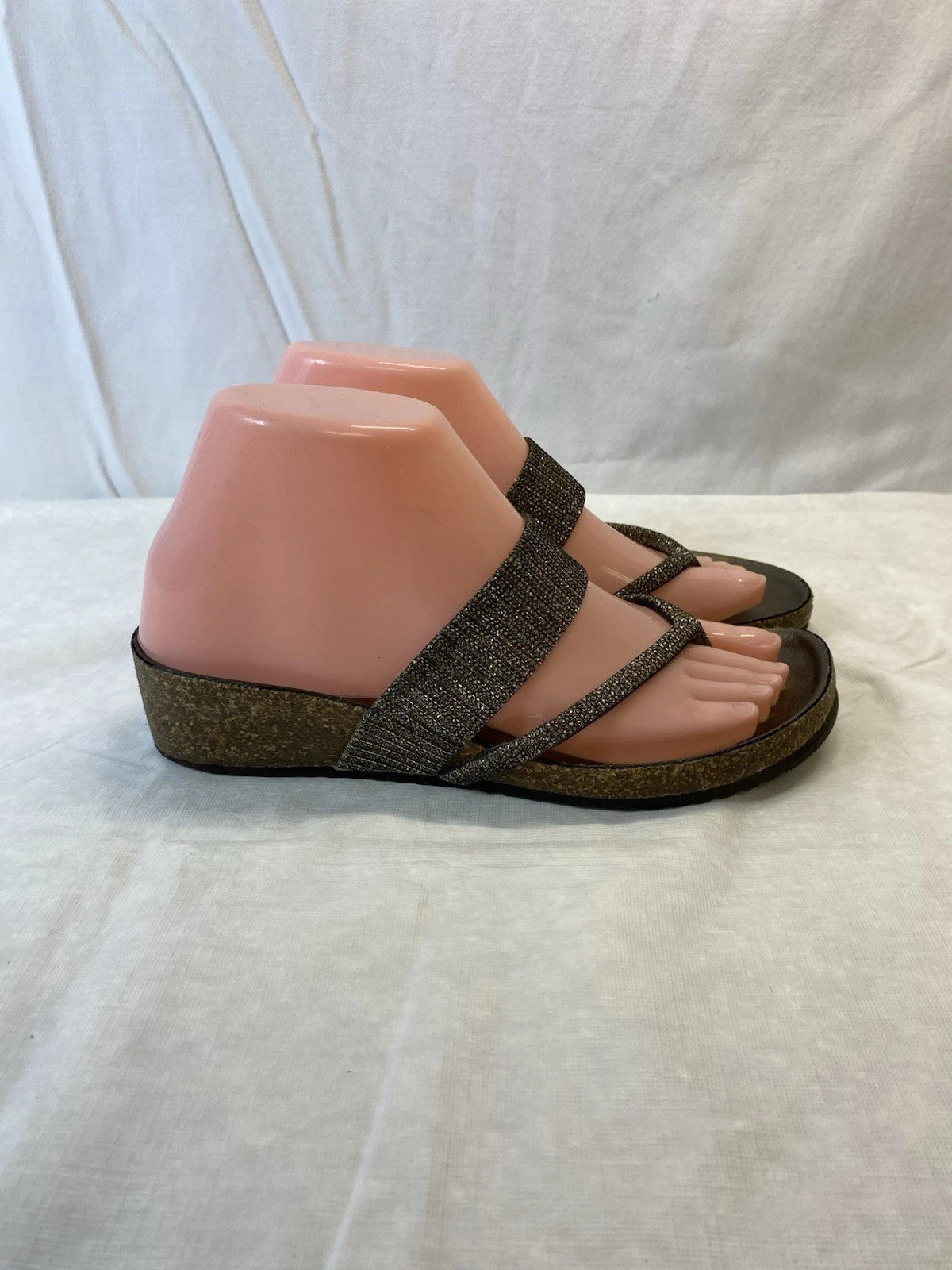 Italian shoemaker Slide Sandals Sparkly Metallic Silver Size 6 Wedge