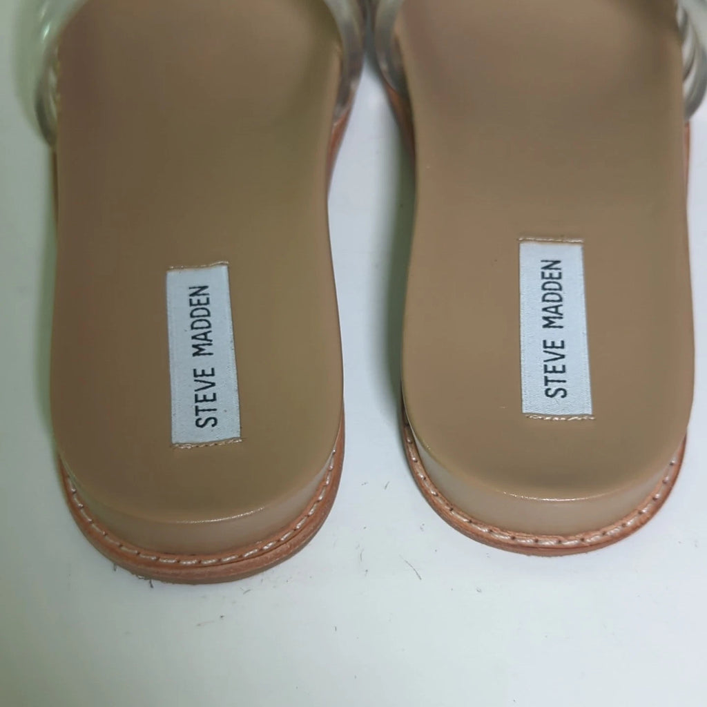 STEVE MADDEN Clear Lucite Strap Drips Slip-On Slides Sandals 7.5 Flats Beach