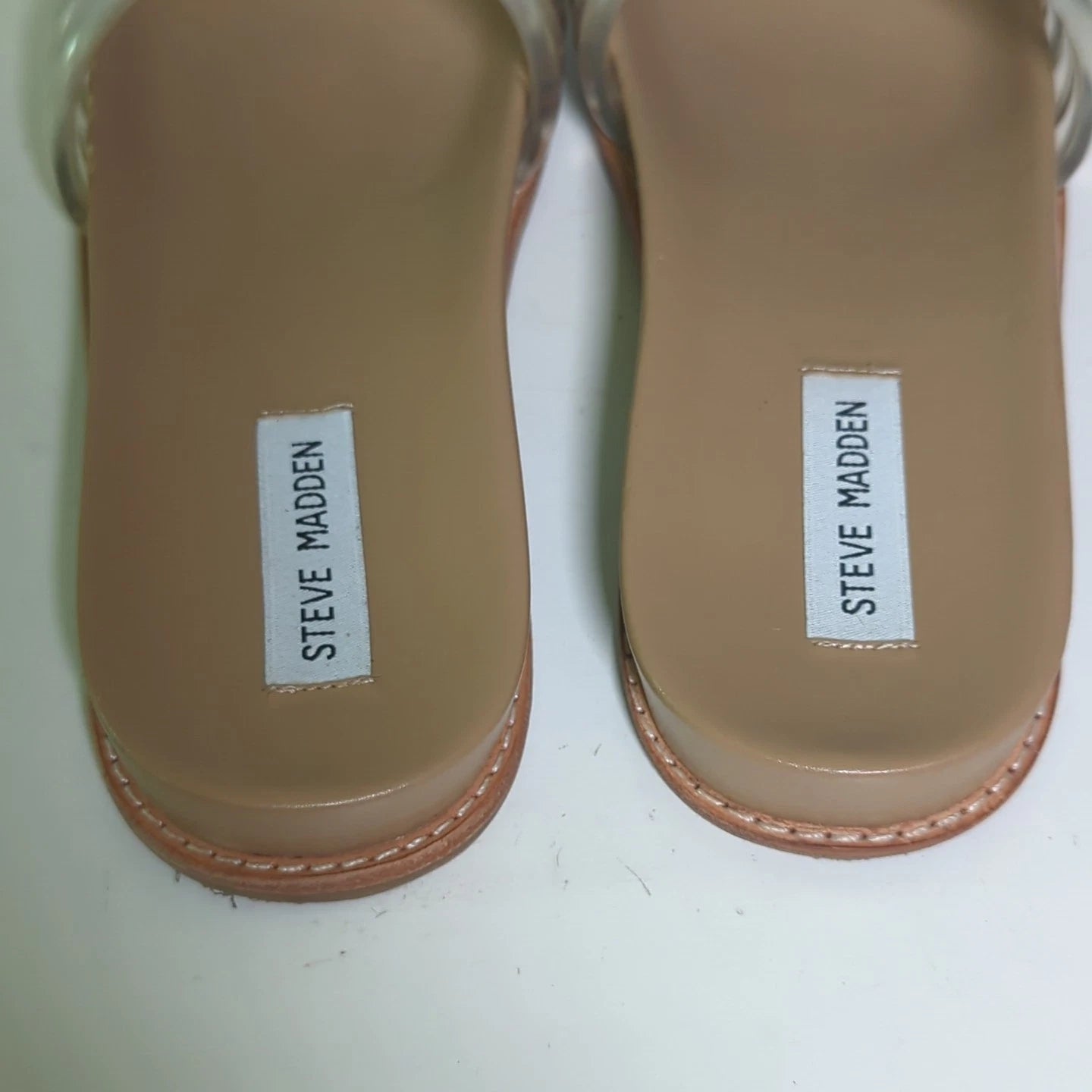 STEVE MADDEN Clear Lucite Strap Drips Slip-On Slides Sandals 7.5 Flats Beach