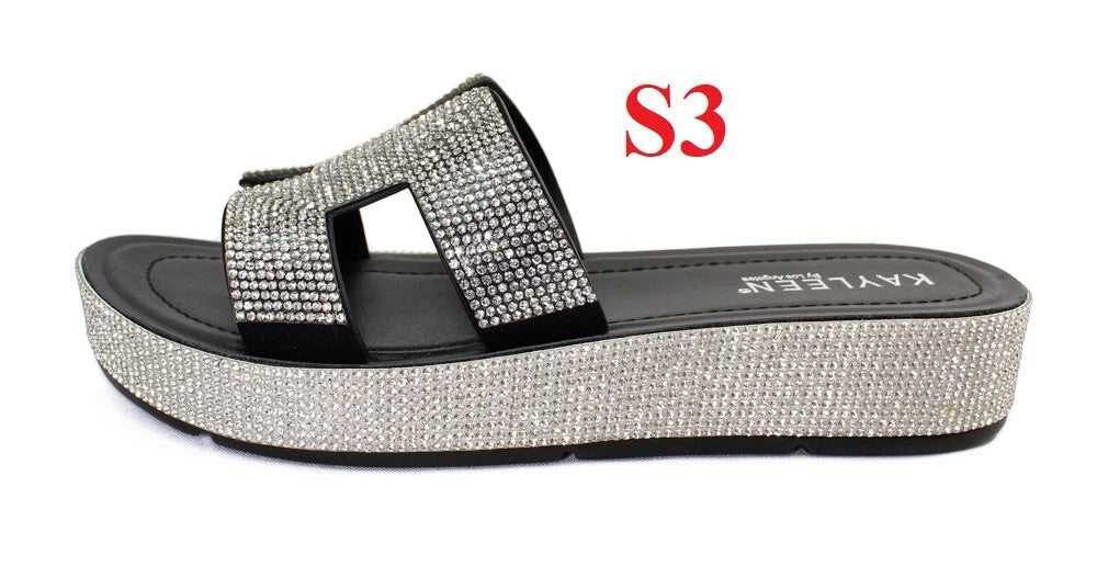 KARAUSA Fashion Bling Rhinestone  2 Buckles Sandal Slides, go to'KARAUSA' store