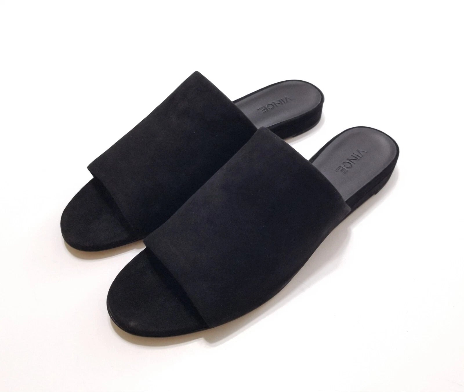 NIB Vince Bartley Suede Leather Slides Sandal in Black Size 9.5 $225