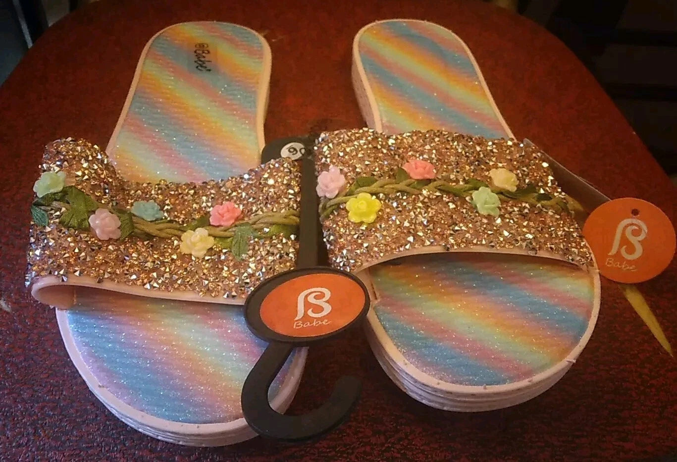 Babe's Rainbow Floral Pink Fashion Women's Slides Slippers Size 6 (BRAND NEW)