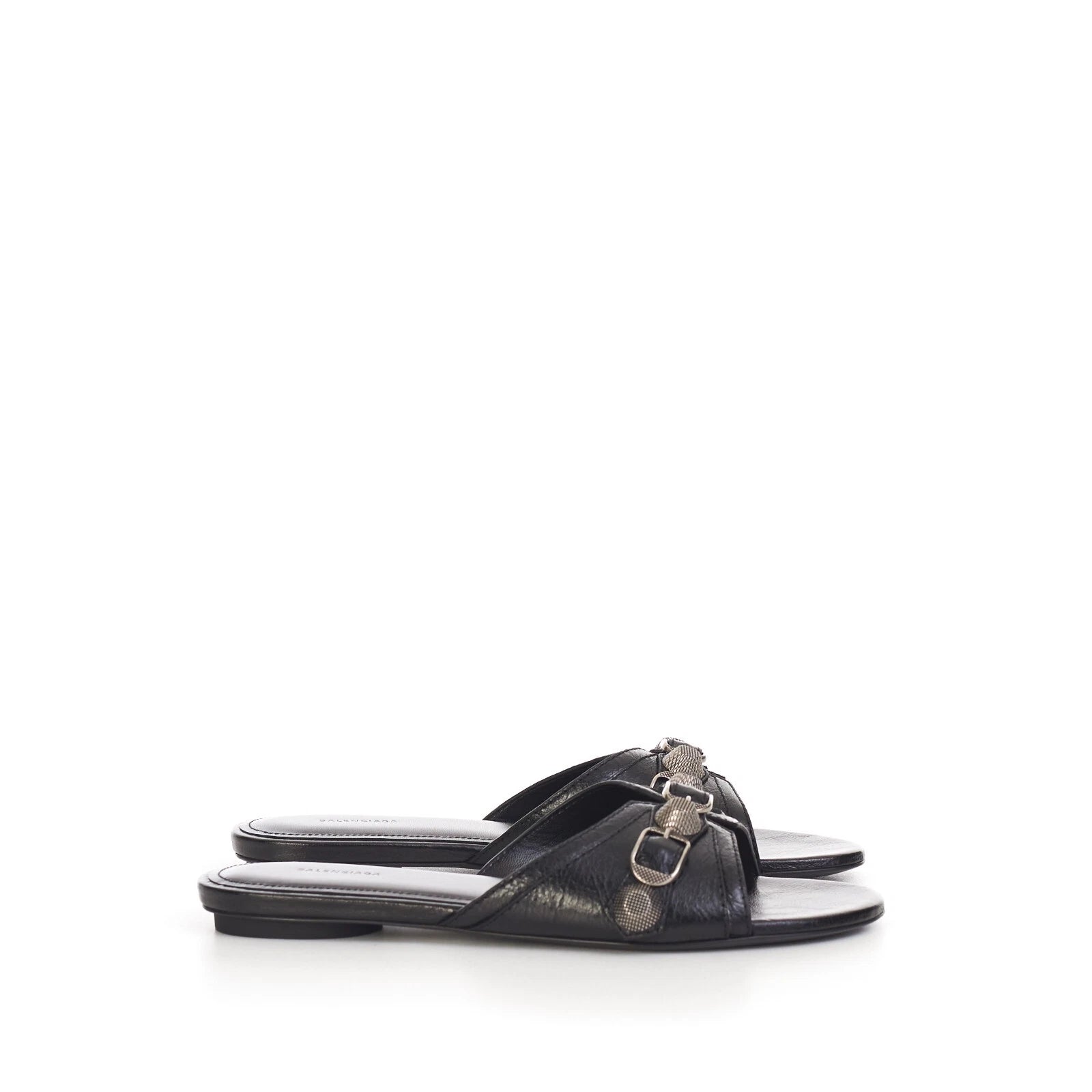 BALENCIAGA 750$ Cagole Slide Sandals - Arena, Studs, Black Leather