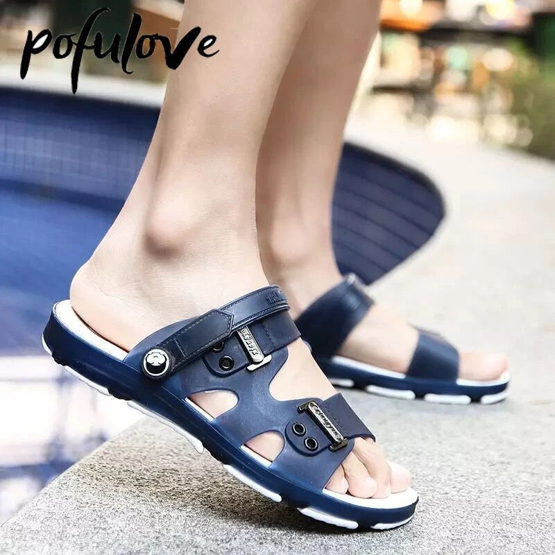 Fashion Men Sandals Summer Beach Slippers  Slip On Flats Slides Casual Shoes