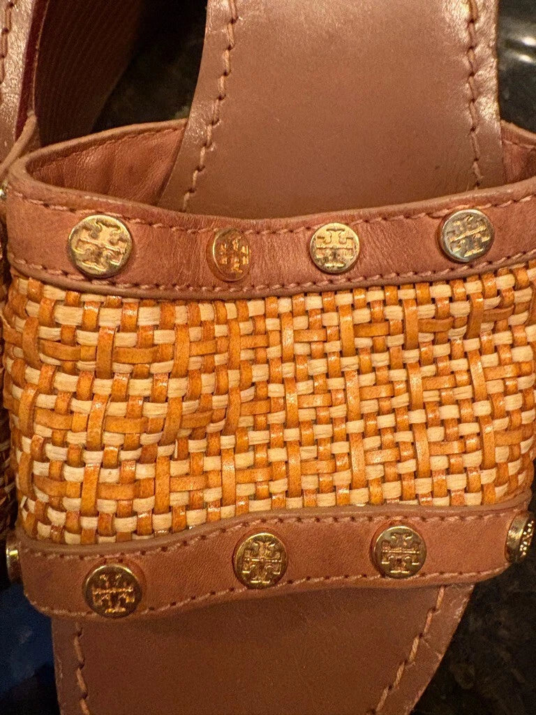 Tori Burch Summer Straw and Leather Wedge