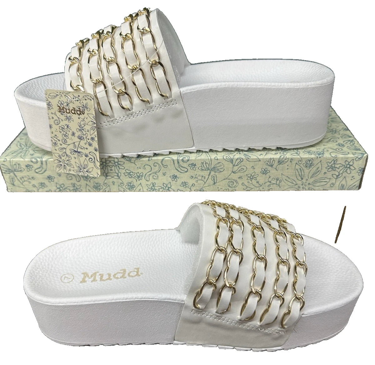 Mudd Platform Slode Sandal White Chain Women's Comfort Summer Fashion Diva