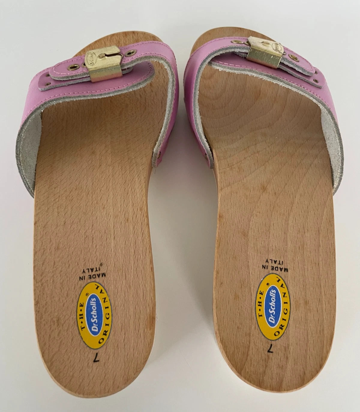 Dr. Scholl's The Original Wooden Sandals Slides Pink Leather Size 7 Italy New