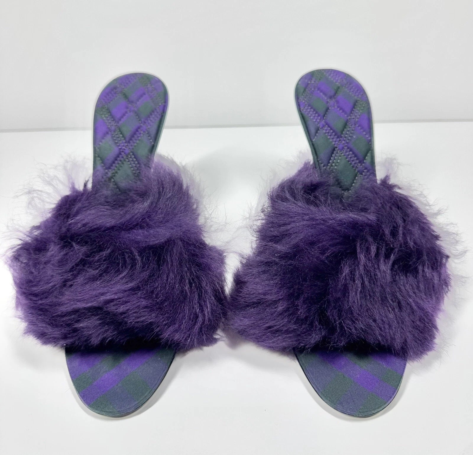 BURBERRY SANDALS MINNIE SHEARLING SLIDE PURPLE STILETTO HEEL WOMENS EU 39 US 9