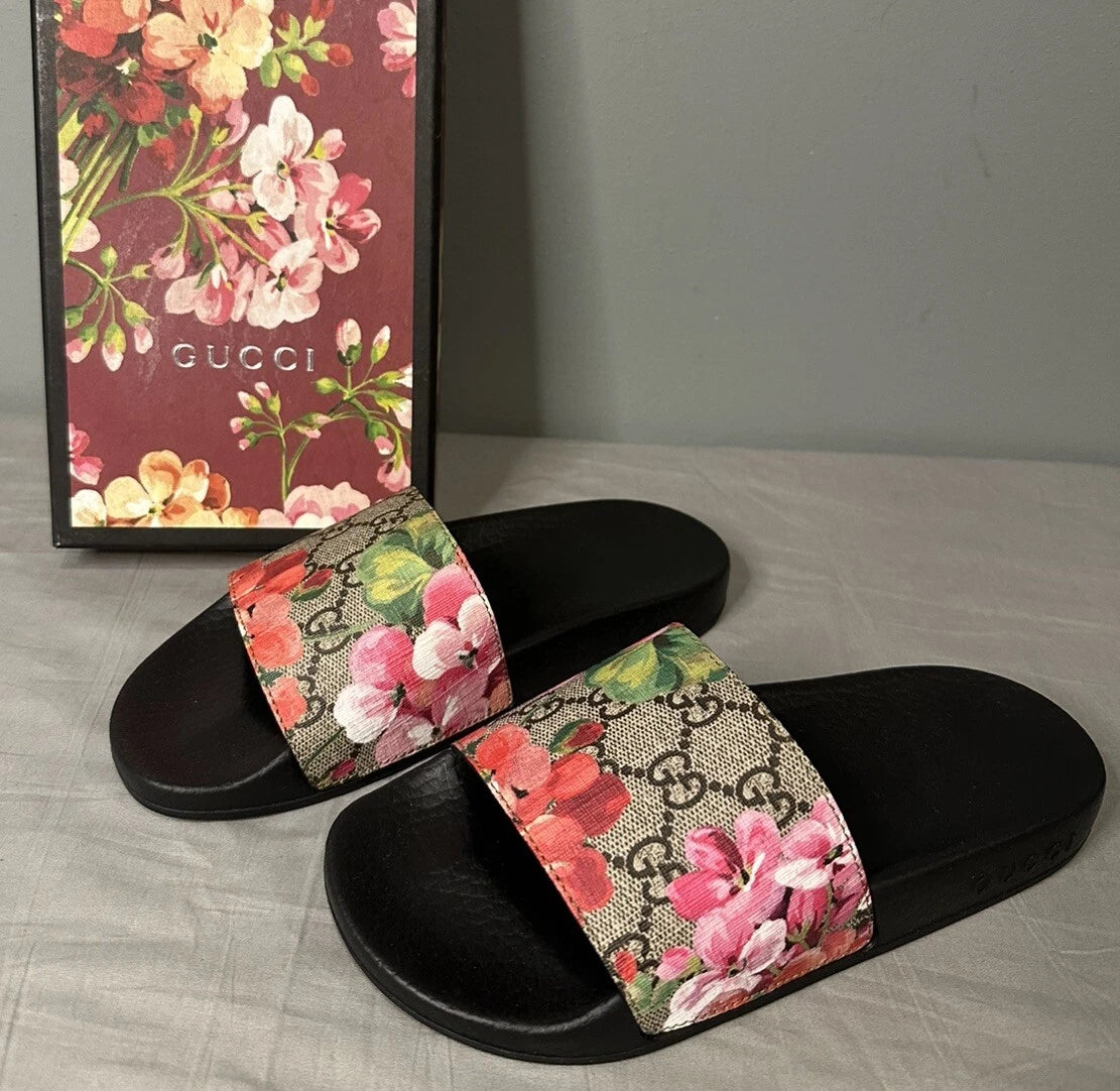 Gucci GG Bloom Supreme Floral Slides Women’s Size 34 (US 4) Authentic