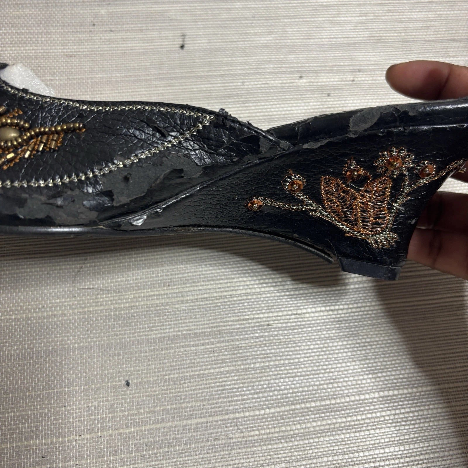 John Fashion Black Boho Beaded Sequin Slide Slip on Dress Shoes Size 9 NEW