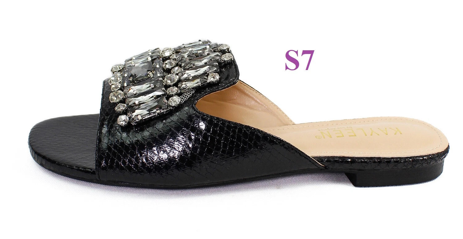 KARAUSA Fashion Bling Rhinestone  2 Buckles Sandal Slides, go to'KARAUSA' store