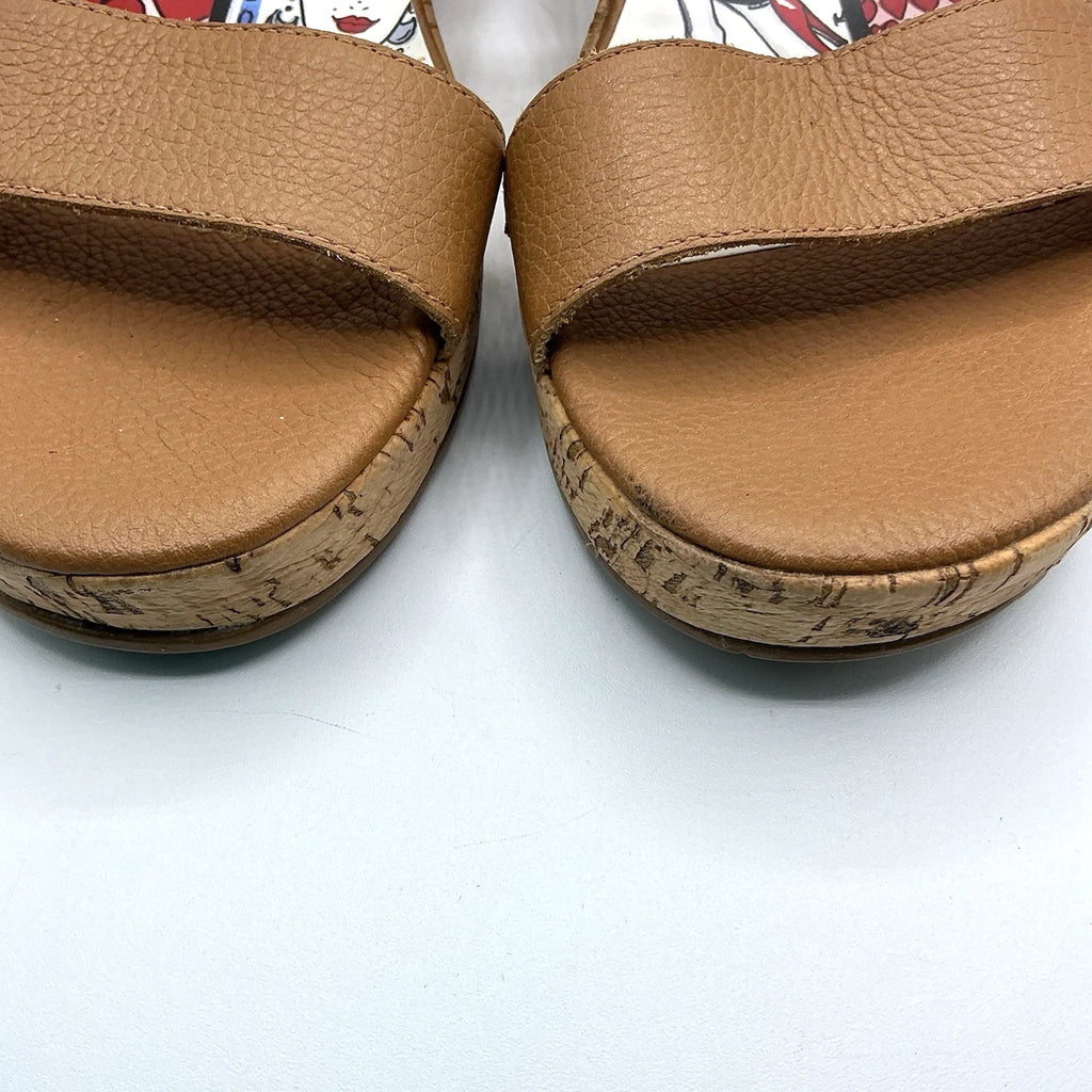 Brighton HARPER Sz 10 Slip On Slides Cork Wedge Sandal Brown Chic Fashion Glam