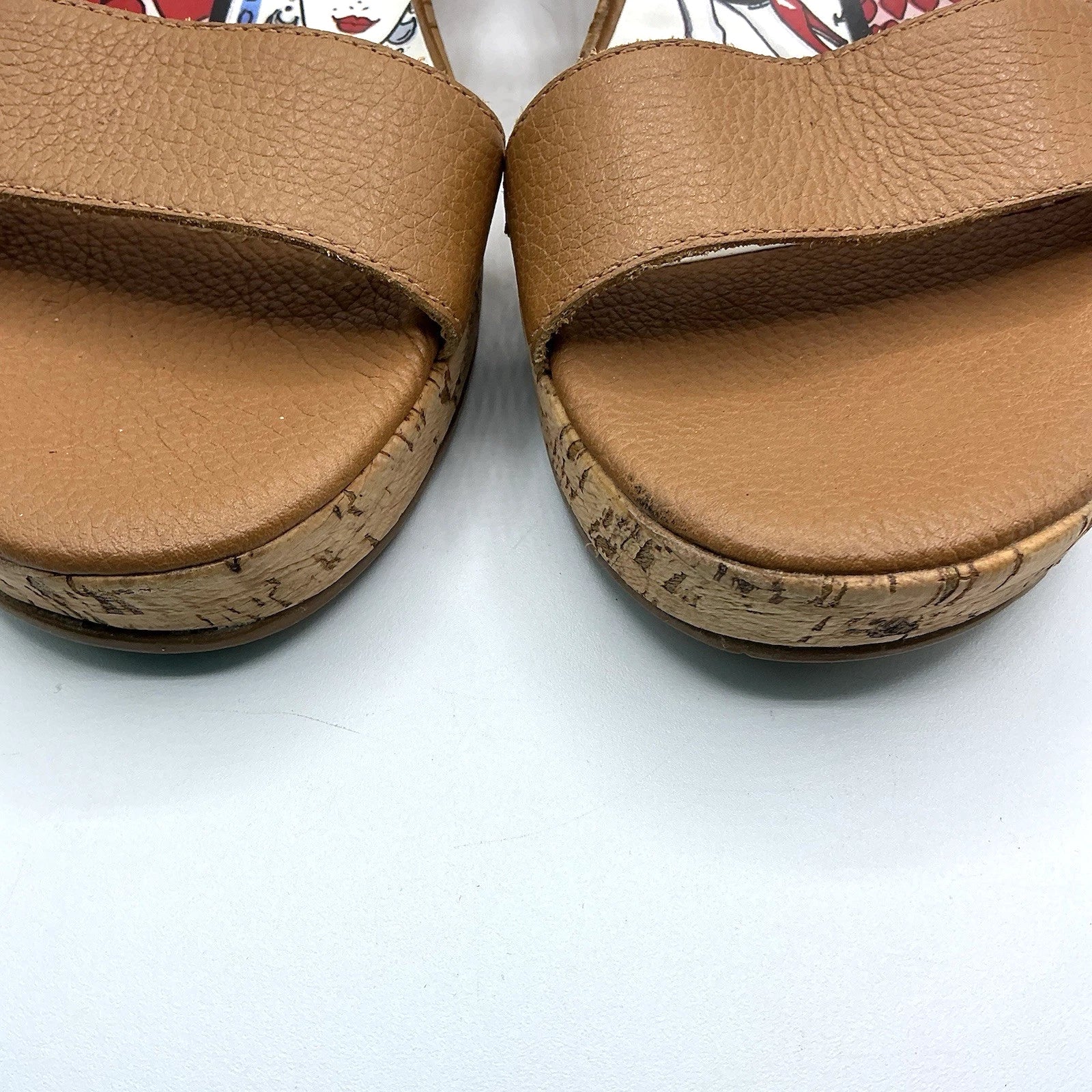 Brighton HARPER Sz 10 Slip On Slides Cork Wedge Sandal Brown Chic Fashion Glam
