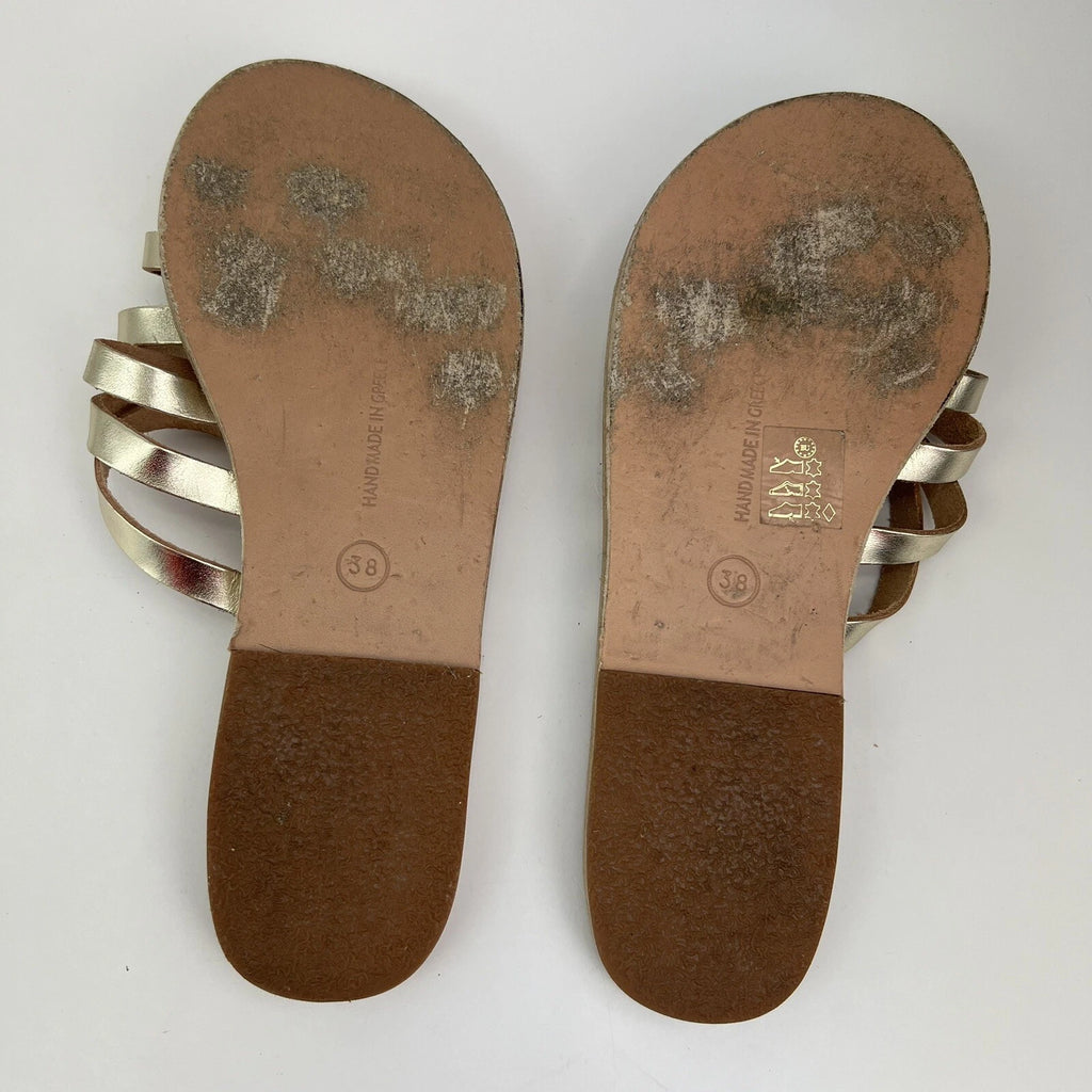 Ancient Greek style metallic gold strappy real leather slide sandals handmade 38