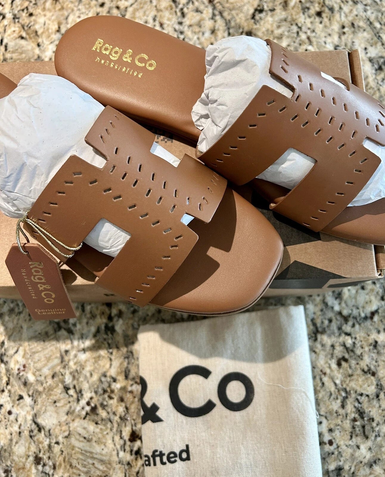 Rag & Co Sandal IVANKA Tan Brown Leather Size 9 New Box Dust Bag Designer Style