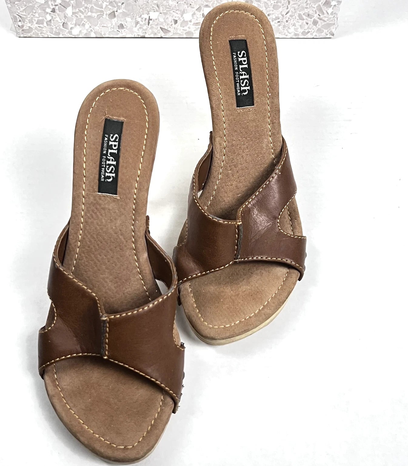 Splash Shoes Womens Size 7 Brown Studded Heeled Mules Sandals Slip On Fashion