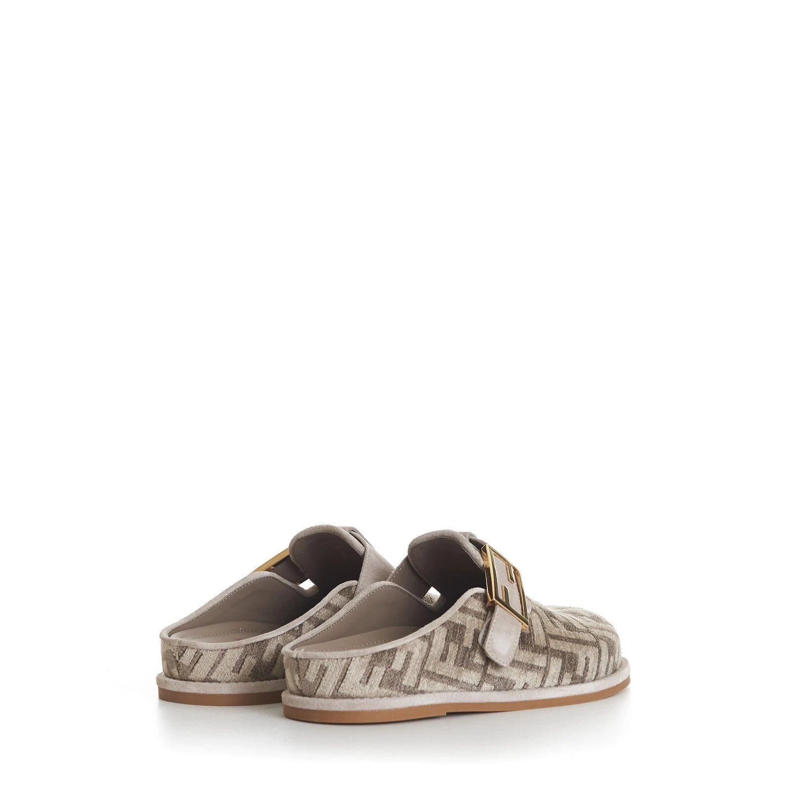 FENDI 995$ Dove Gray Chenille Sabots Sandals - FF Motif / FF Buckle