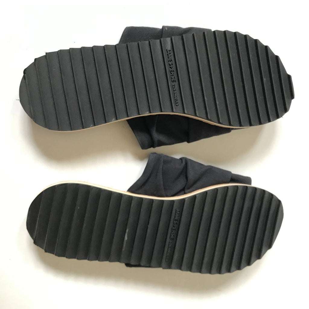 NEW James Perse Slides Sandals Mules Womens 6 Black Fabric Flats Open Toe Shoes