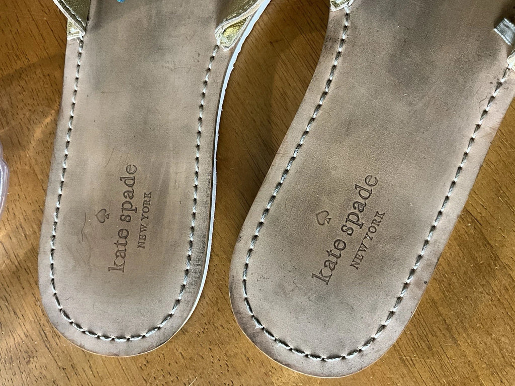 Kate Spade Womens Gold Metallic Leather Glitter Pineapple Sandals Slides Size 6