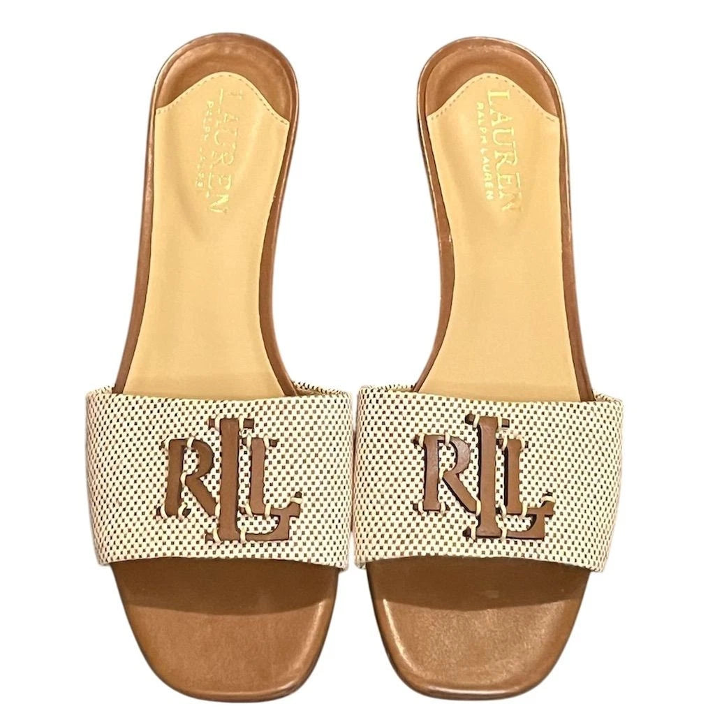 Lauren Ralph Lauren Women's Fay Leather Slide Sandals Brown 6 Preppy Summer