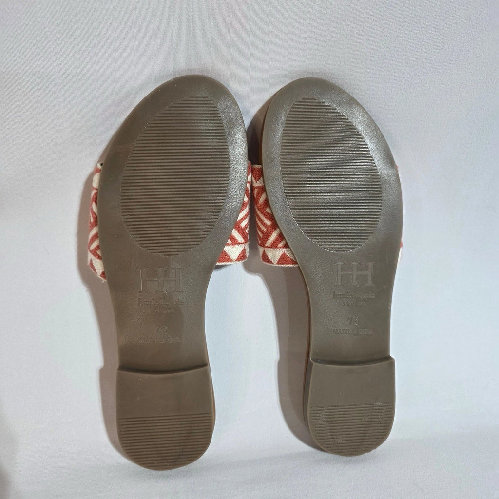 Haute Hippie Style Women’s Flat Slide Sandals Red White Geometric Size 7.5