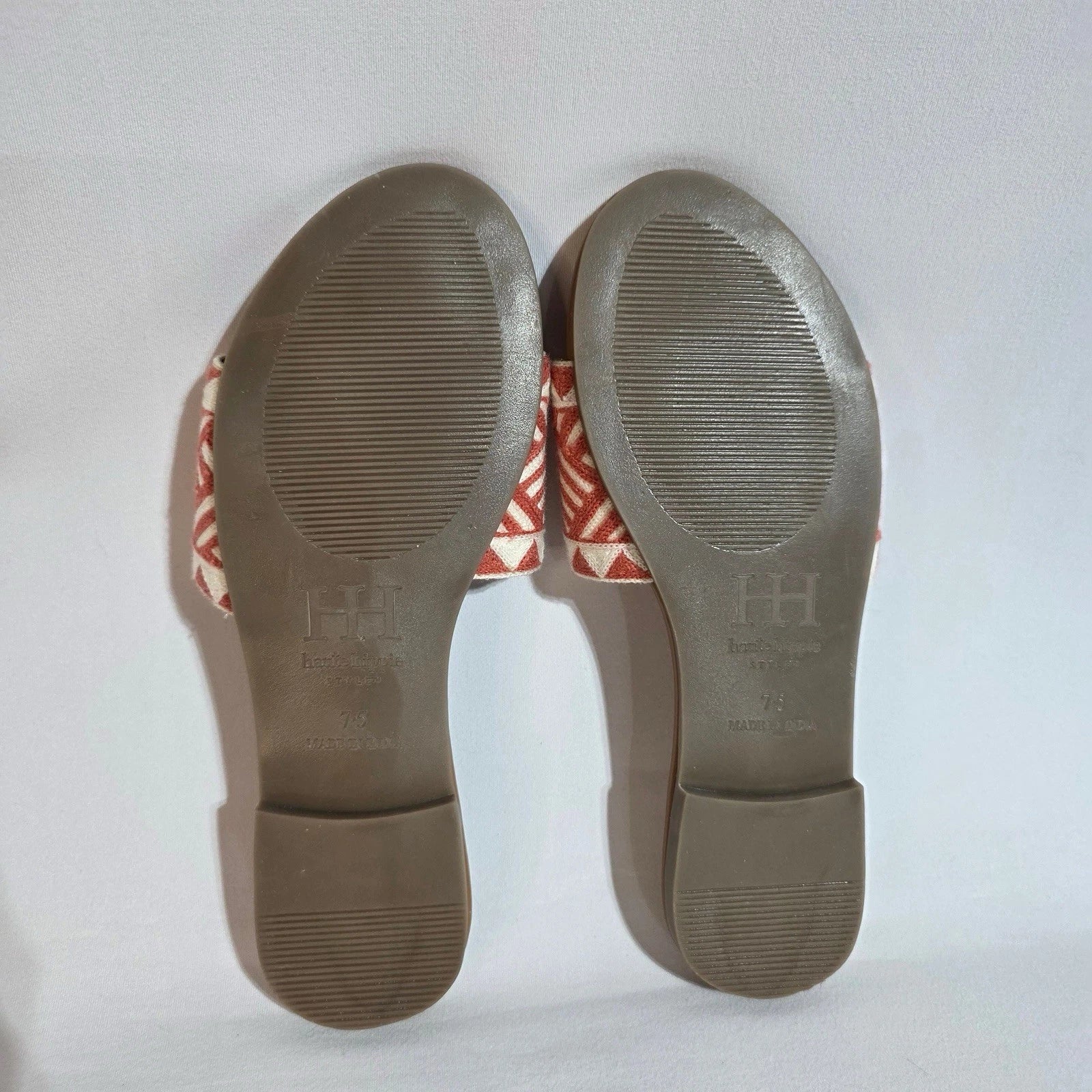 Haute Hippie Style Women’s Flat Slide Sandals Red White Geometric Size 7.5