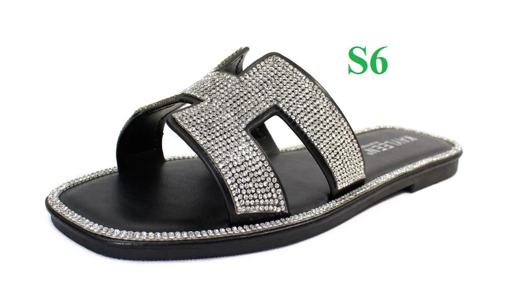 KARAUSA Fashion Bling Rhinestone  2 Buckles Sandal Slides, go to'KARAUSA' store