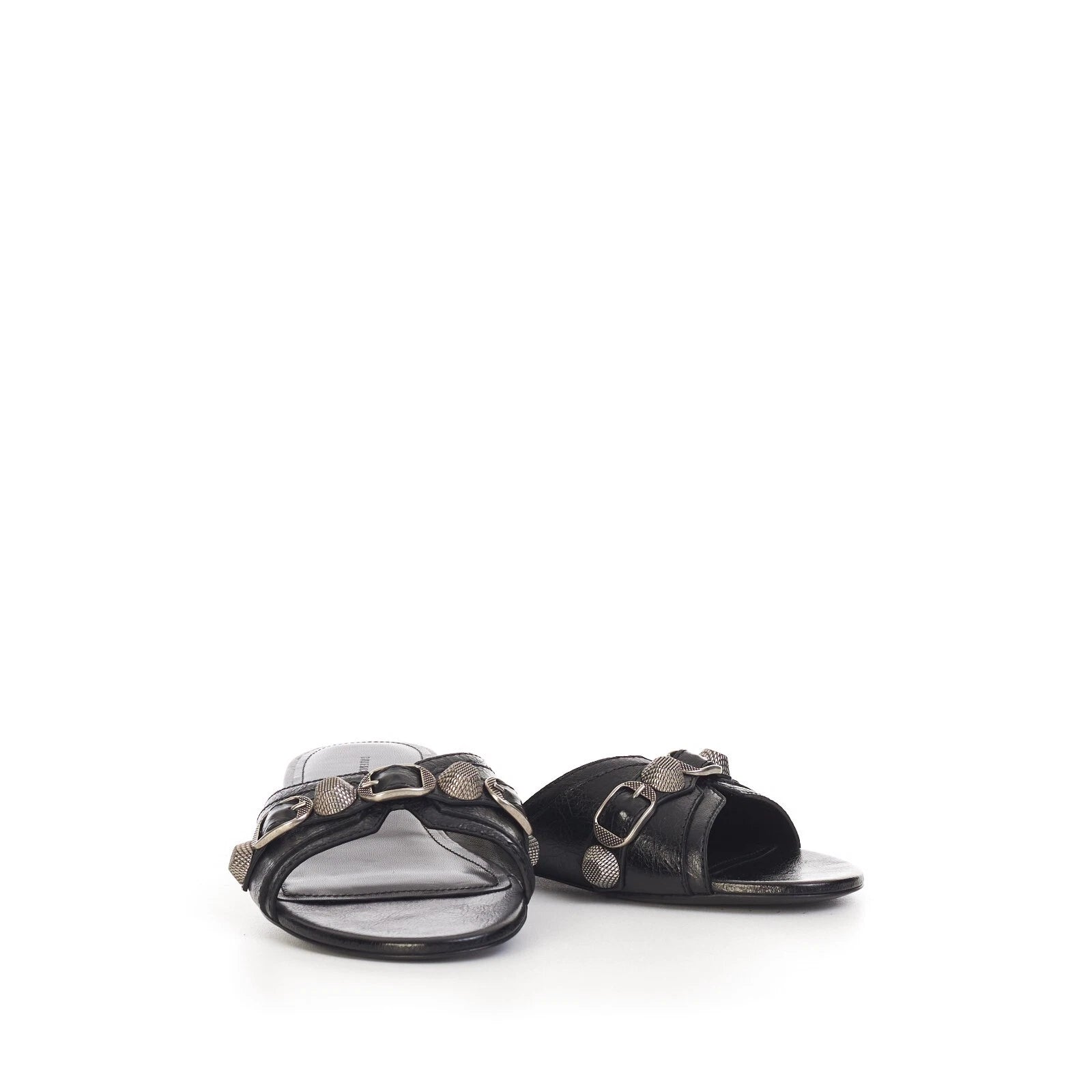 BALENCIAGA 750$ Cagole Slide Sandals - Arena, Studs, Black Leather