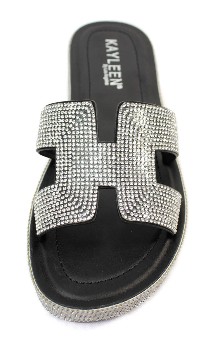 KARAUSA Fashion Bling Rhinestone  Casual Wedge Slides Sandal