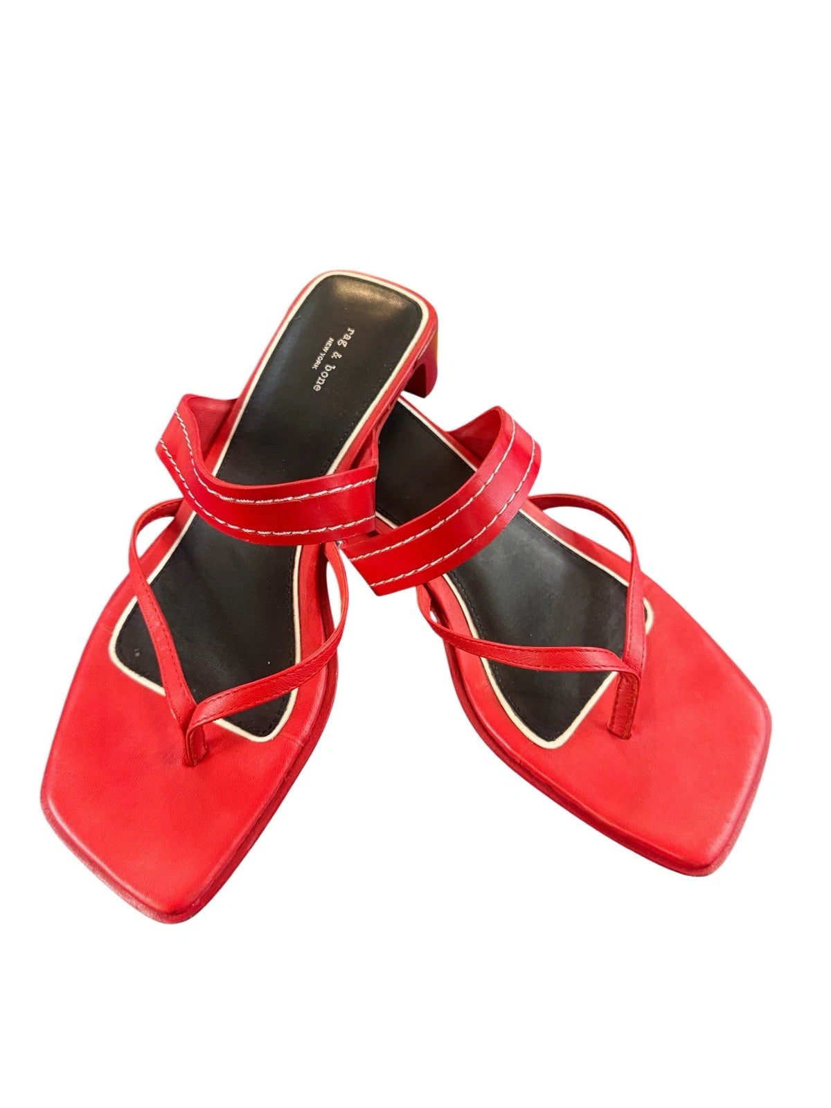 Rag & Bone Colt Sandals Slides Red -White Thongs Shoes Sz 37.5 US 7