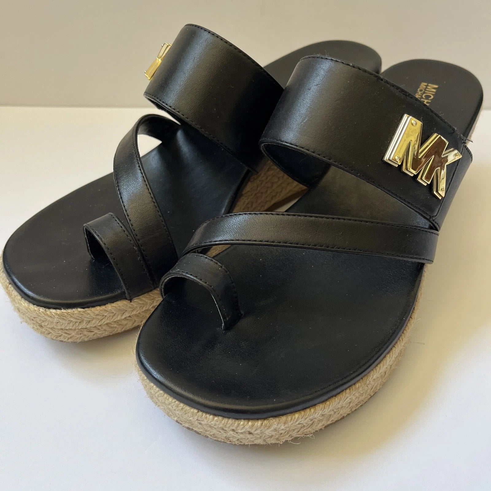 Michael Kors Sidney Espadrille Wedge Sandal Size 7.5 Black Slide Never Worn