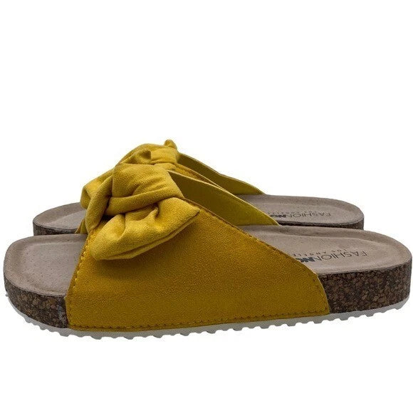 Fashion Nova Sandal Women's Yellow Bow Slide Size 8