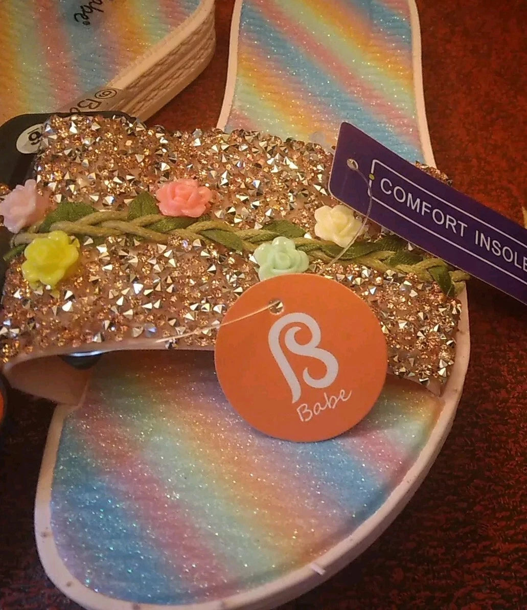 Babe's Rainbow Floral Pink Fashion Women's Slides Slippers Size 6 (BRAND NEW)