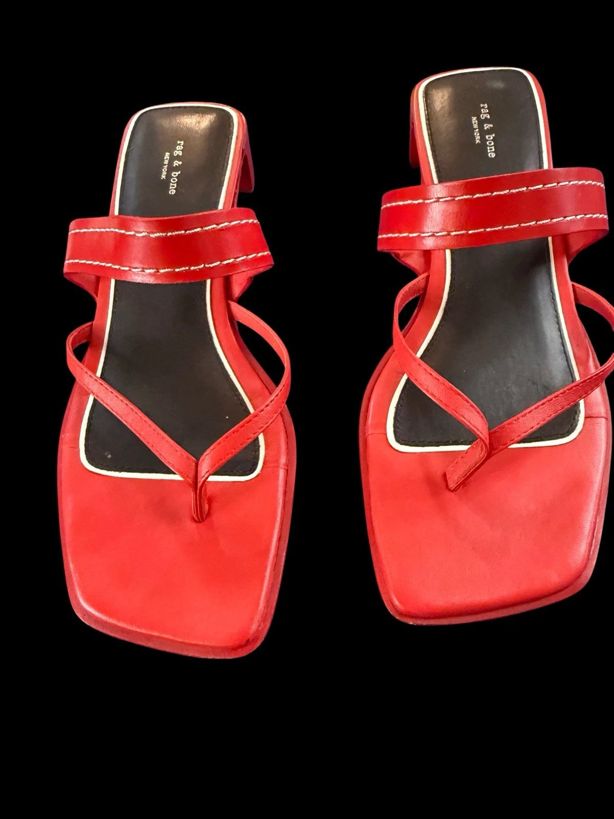 Rag & Bone Colt Sandals Slides Red -White Thongs Shoes Sz 37.5 US 7