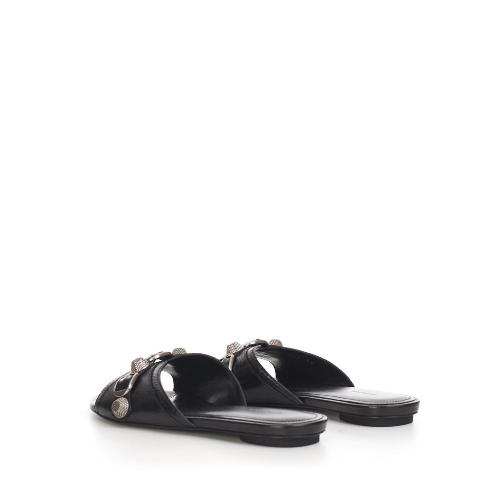 BALENCIAGA 750$ Cagole Slide Sandals - Arena, Studs, Black Leather