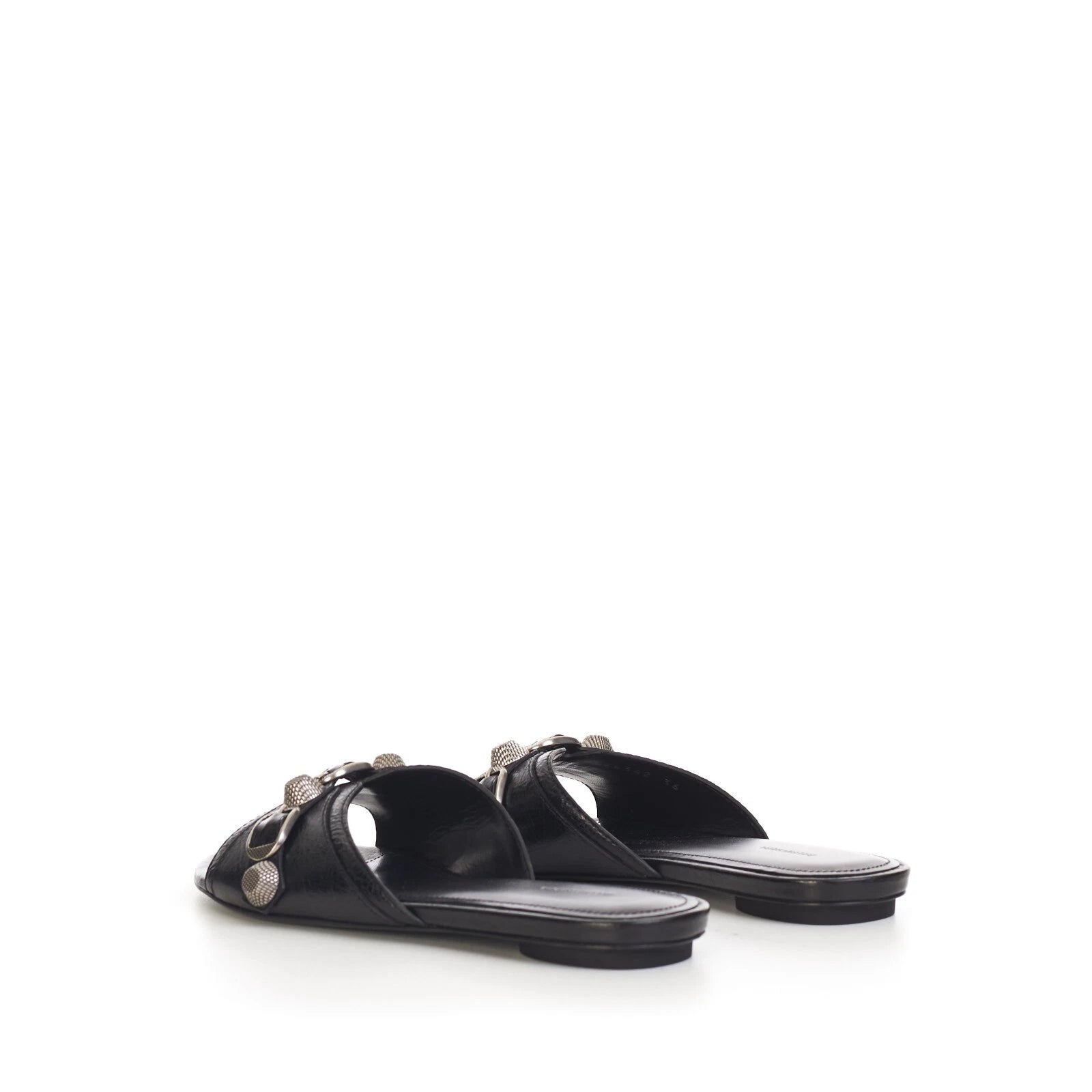 BALENCIAGA 750$ Cagole Slide Sandals - Arena, Studs, Black Leather