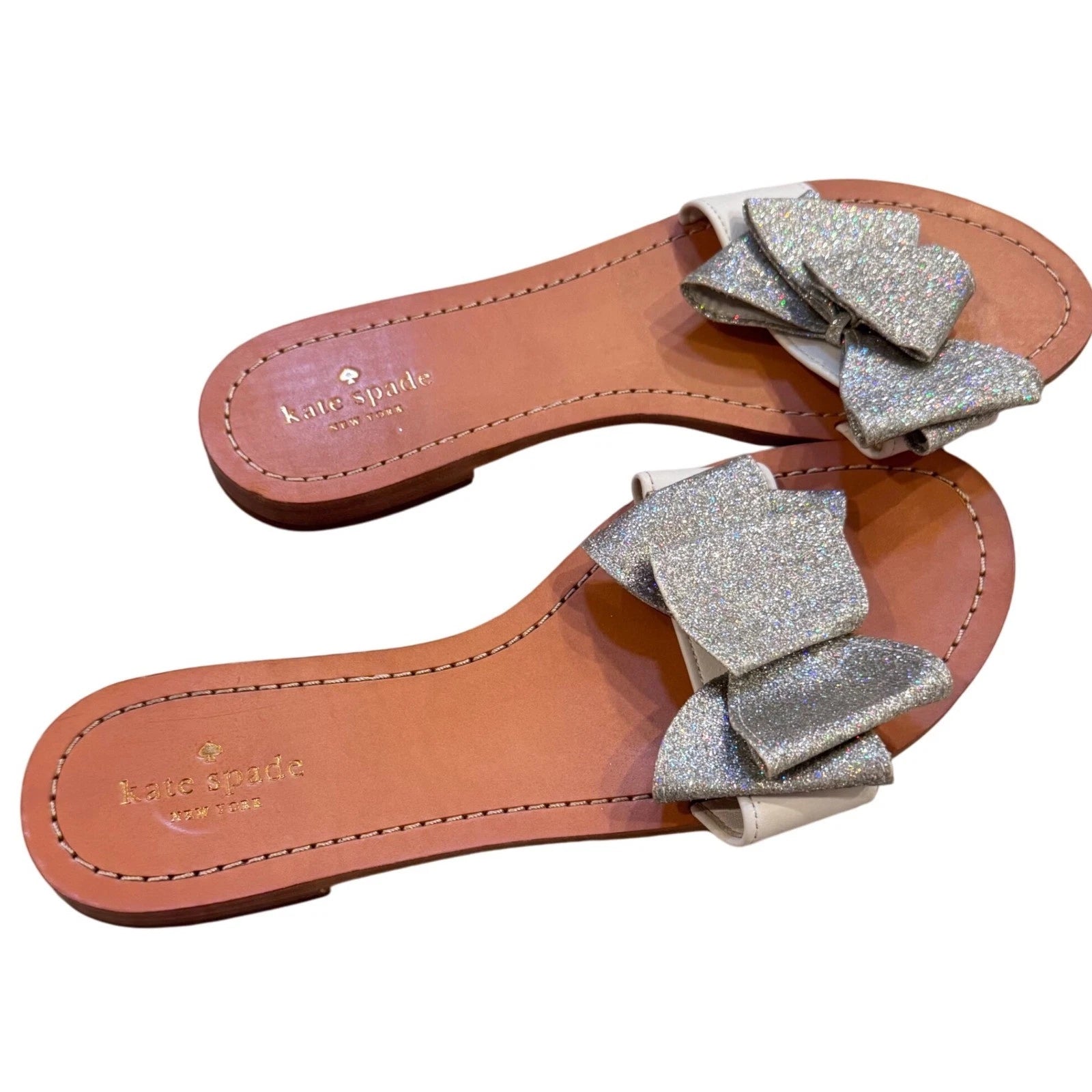 Kate Spade Cicely  Glitter Bow Slide Sandals Silver Size 11 women's EUC