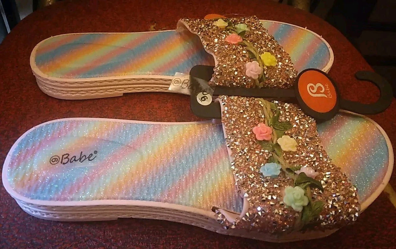 Babe's Rainbow Floral Pink Fashion Women's Slides Slippers Size 6 (BRAND NEW)
