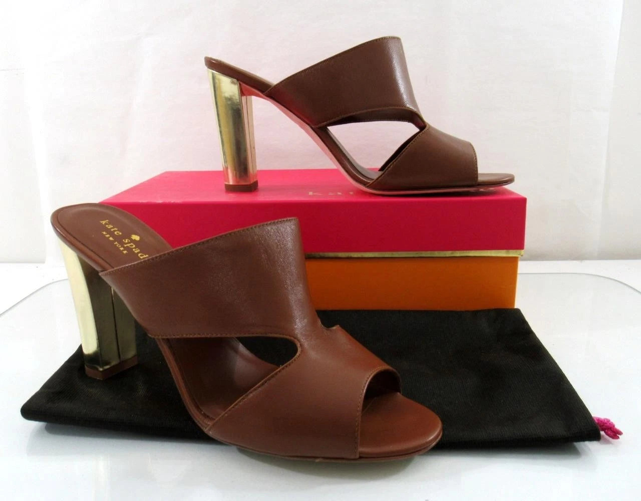 Kate Spade Iberia Open-Toe Mule Heels Leather Luggage Size 9.5 Made in Italy