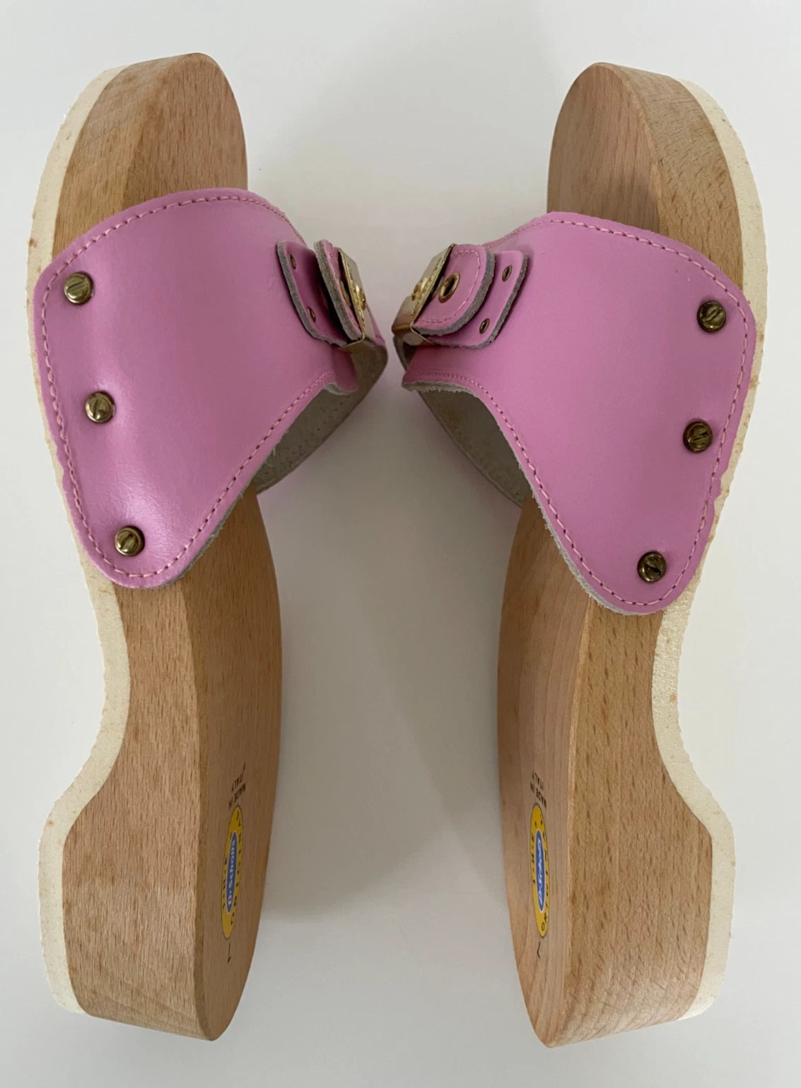 Dr. Scholl's The Original Wooden Sandals Slides Pink Leather Size 7 Italy New