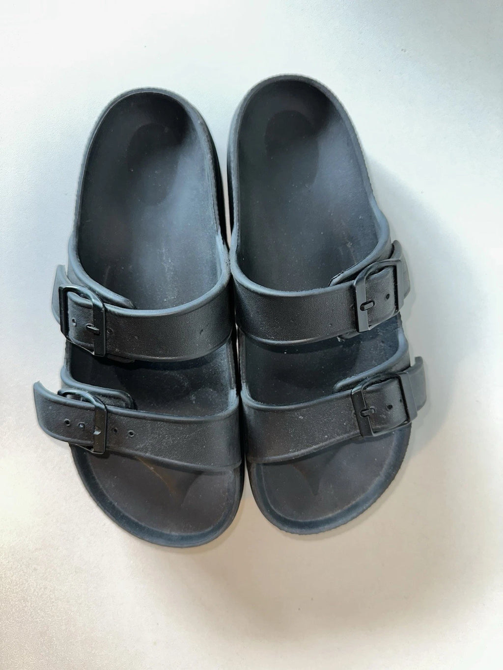 Black Double Buckle Slide Sandals EVA Foam Slip-On Casual Comfort  Women Size 8