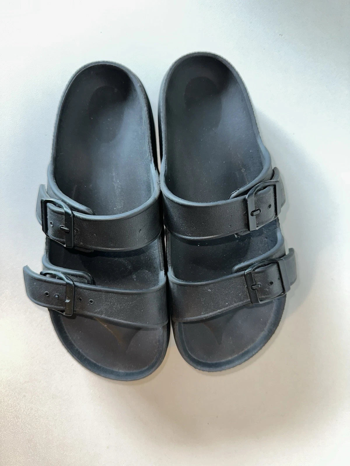 Black Double Buckle Slide Sandals EVA Foam Slip-On Casual Comfort  Women Size 8