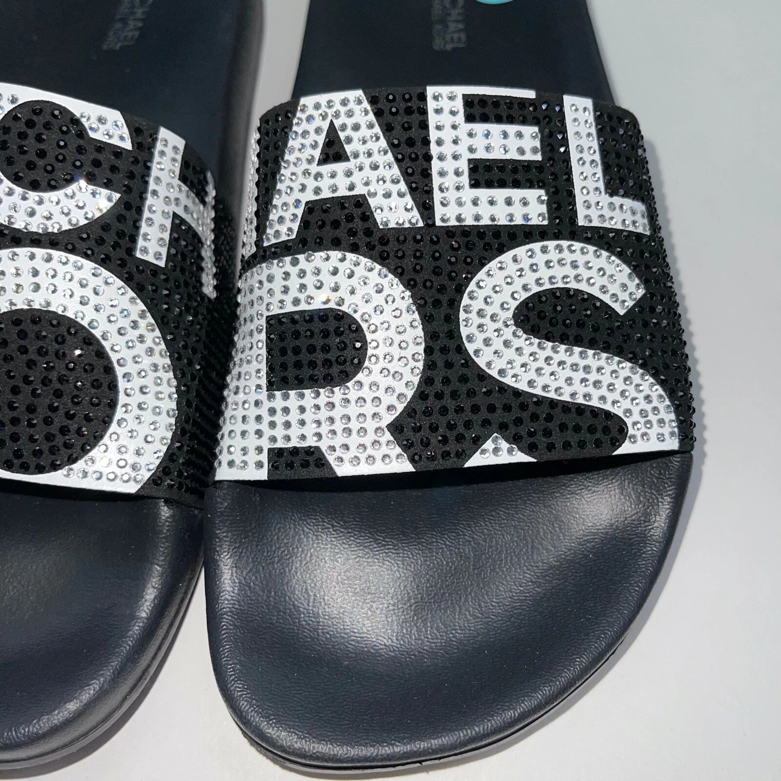 Michael Kors Slides Womens Rhinestones Rainbow Black Bling Sparkly Pride Gilmore