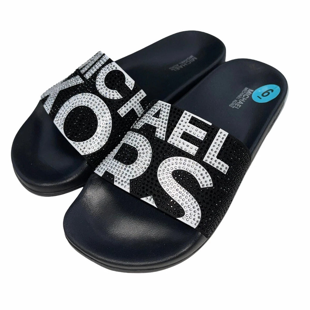 Michael Kors Slides Womens Rhinestones Rainbow Black Bling Sparkly Pride Gilmore