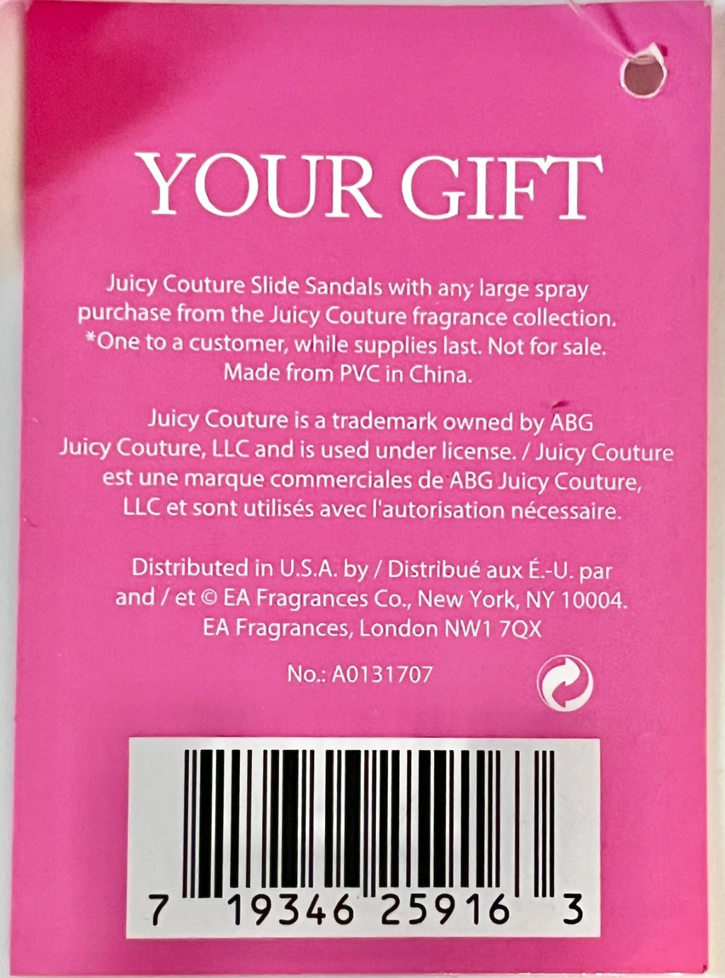 Juicy Couture Women’s Hot Pink Slide Sandals Size US 9–10 (EU 40) Promo Gift NEW