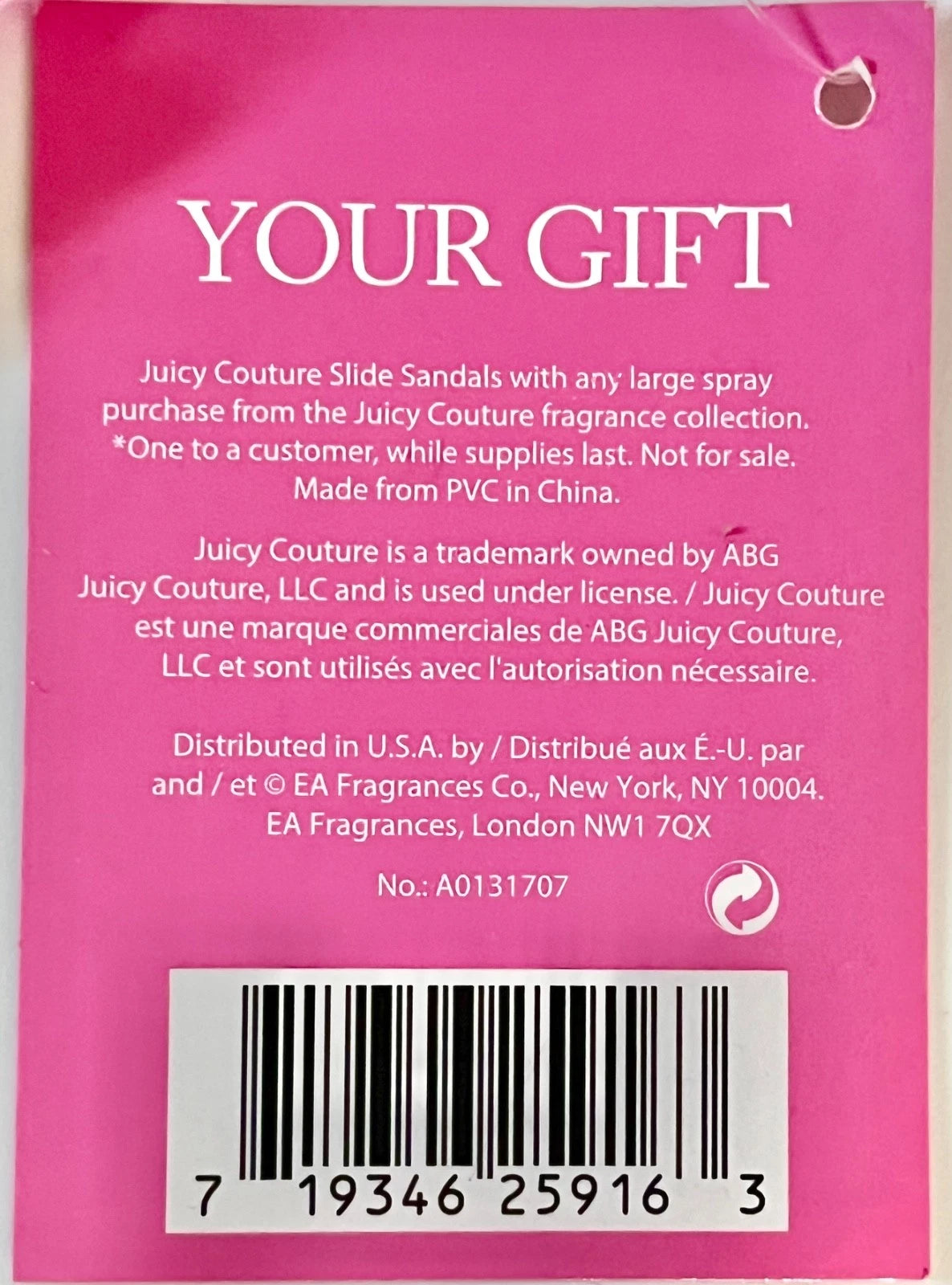 Juicy Couture Women’s Hot Pink Slide Sandals Size US 9–10 (EU 40) Promo Gift NEW