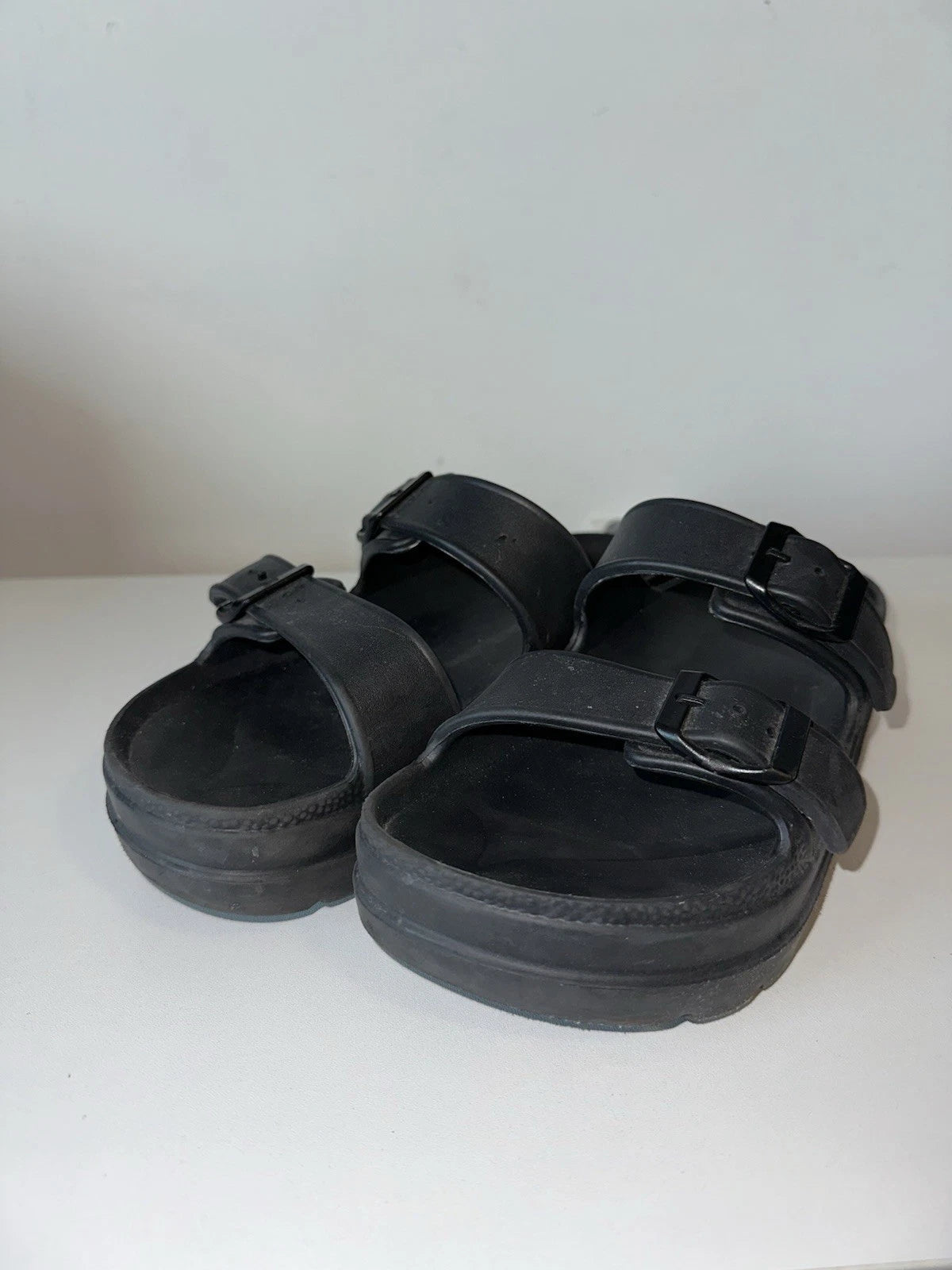 Black Double Buckle Slide Sandals EVA Foam Slip-On Casual Comfort  Women Size 8