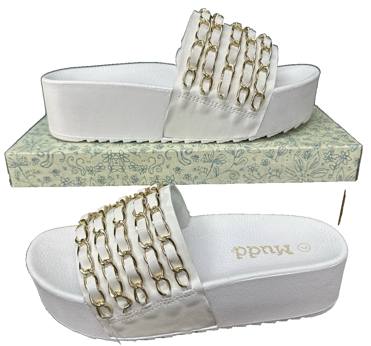 Mudd Platform Slode Sandal White Chain Women's Comfort Summer Fashion Diva