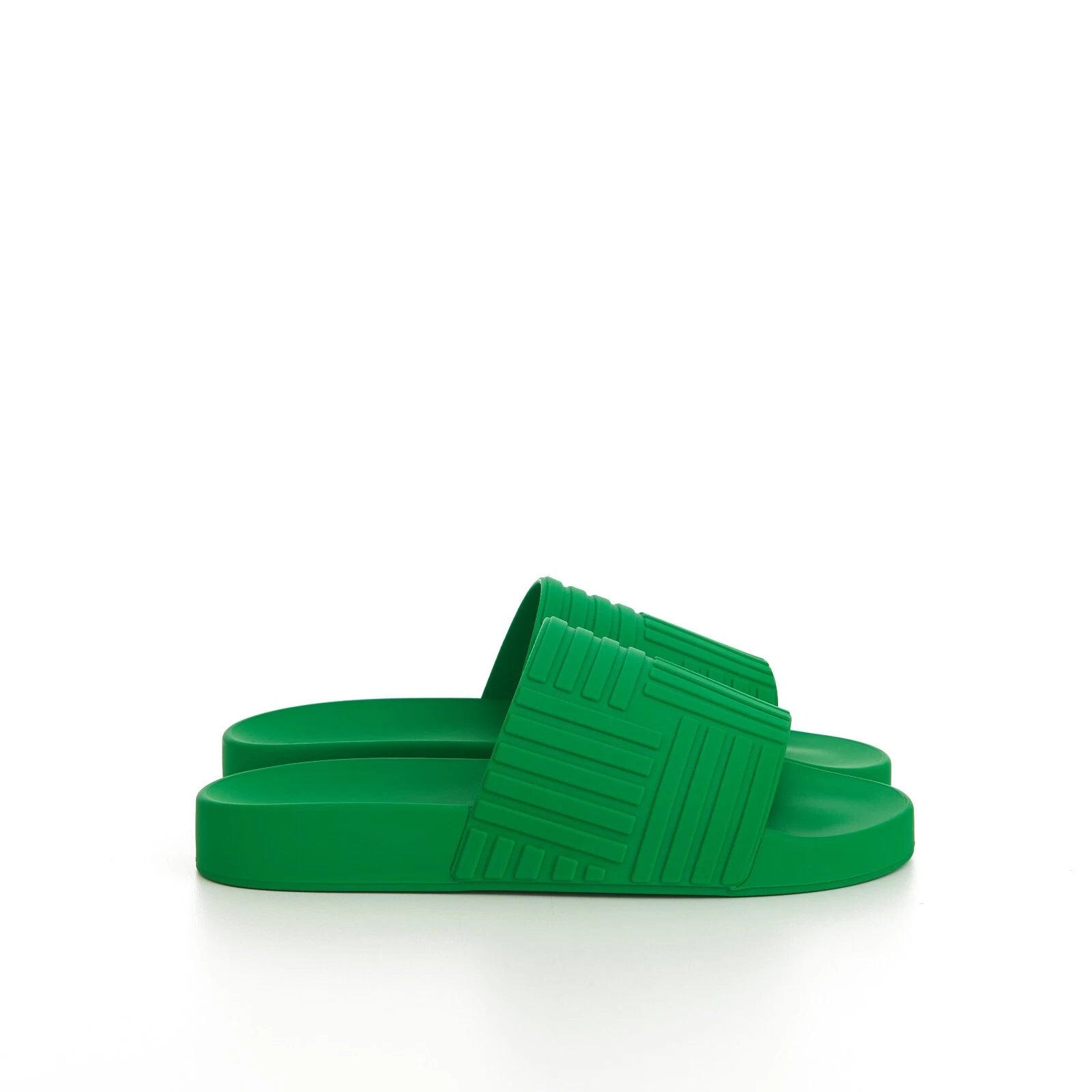 BOTTEGA VENETA 520$ Slide Sandals - Parakeet Green, Geometric Rubber