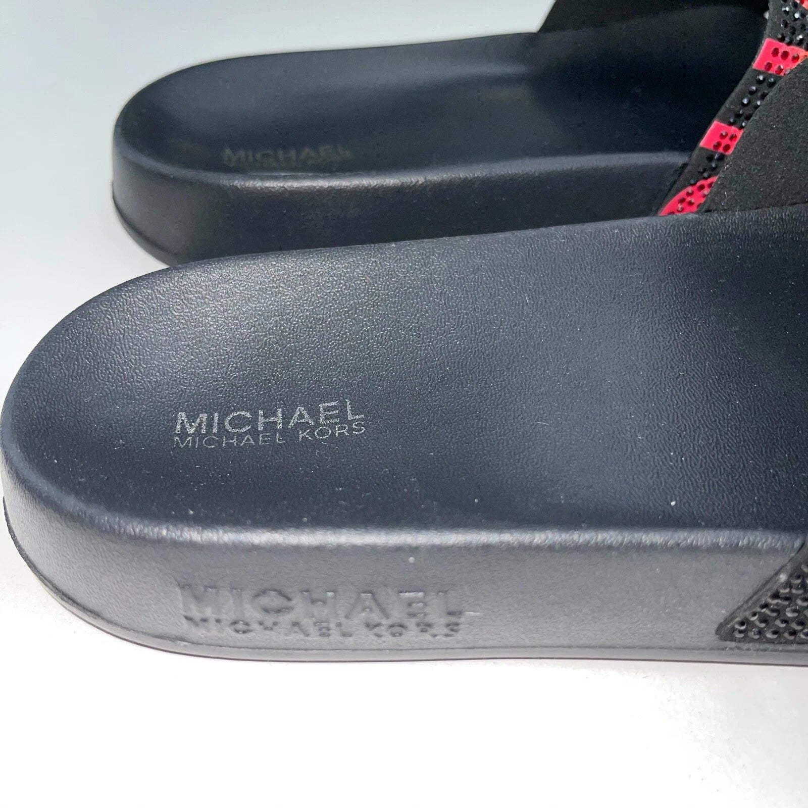 Michael Kors Slides Womens Rhinestones Rainbow Black Bling Sparkly Pride Gilmore